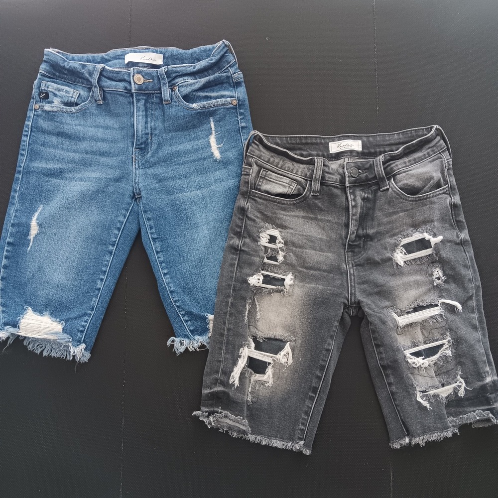 KanCan Denim Shorts Women 25 *26 Blue Black Excellent Distressed Bermuda Bundle